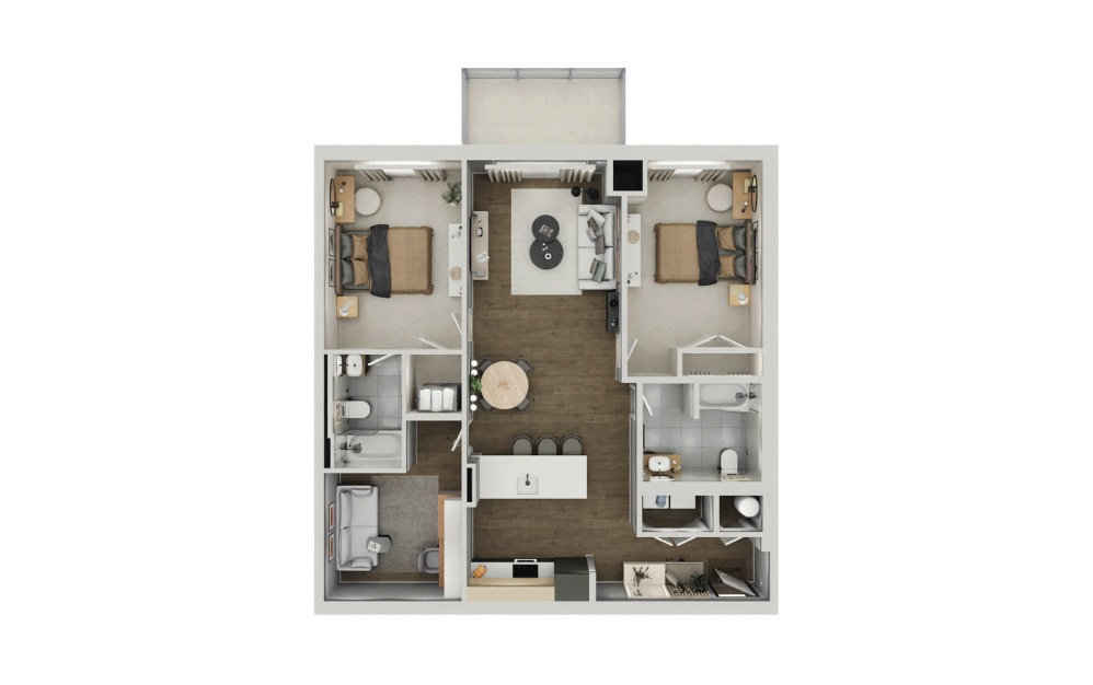 SIERRA - B2-A1 - 2 bedroom floorplan layout with 2 bathrooms and 1201 square feet