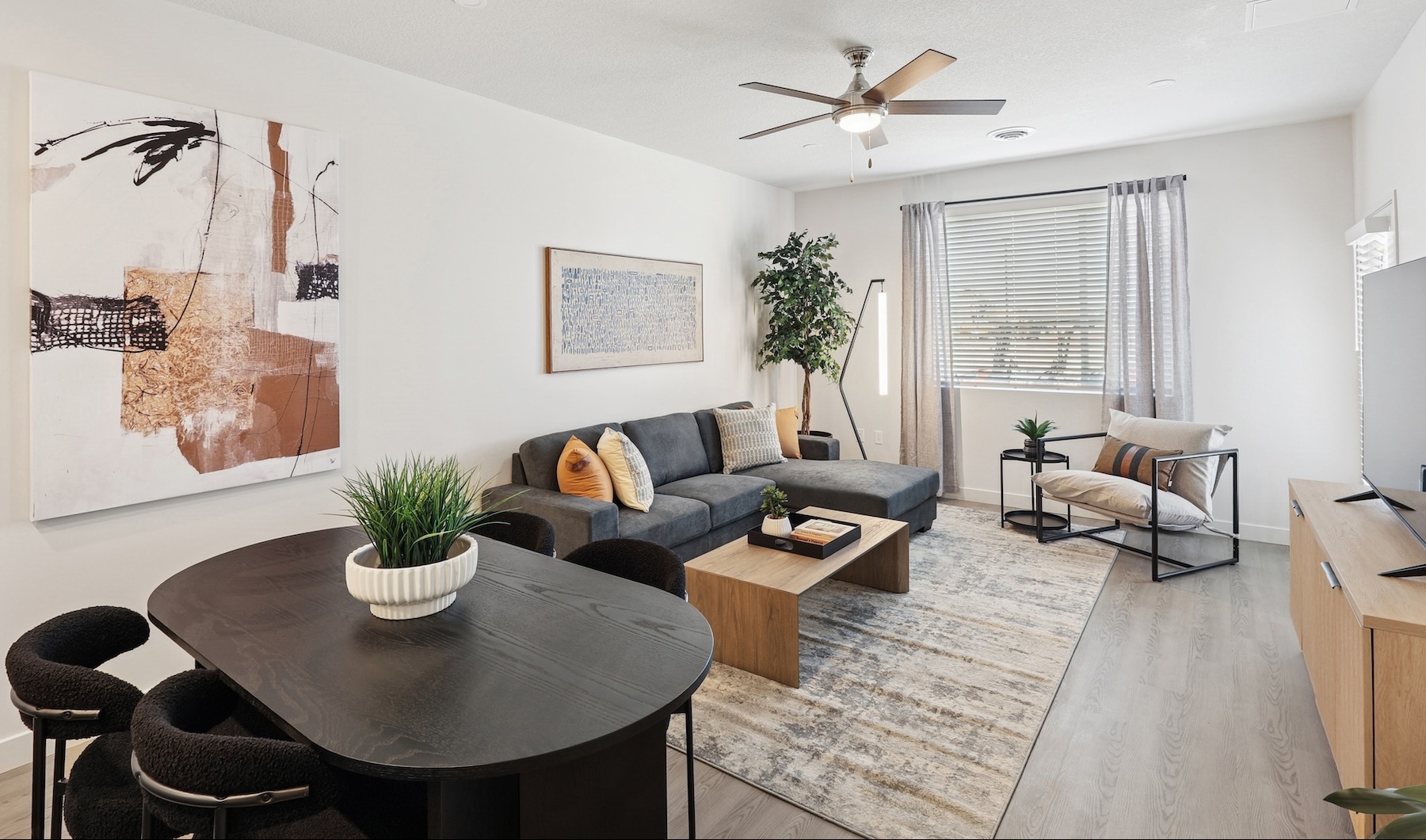 Open space living area with natural lighting